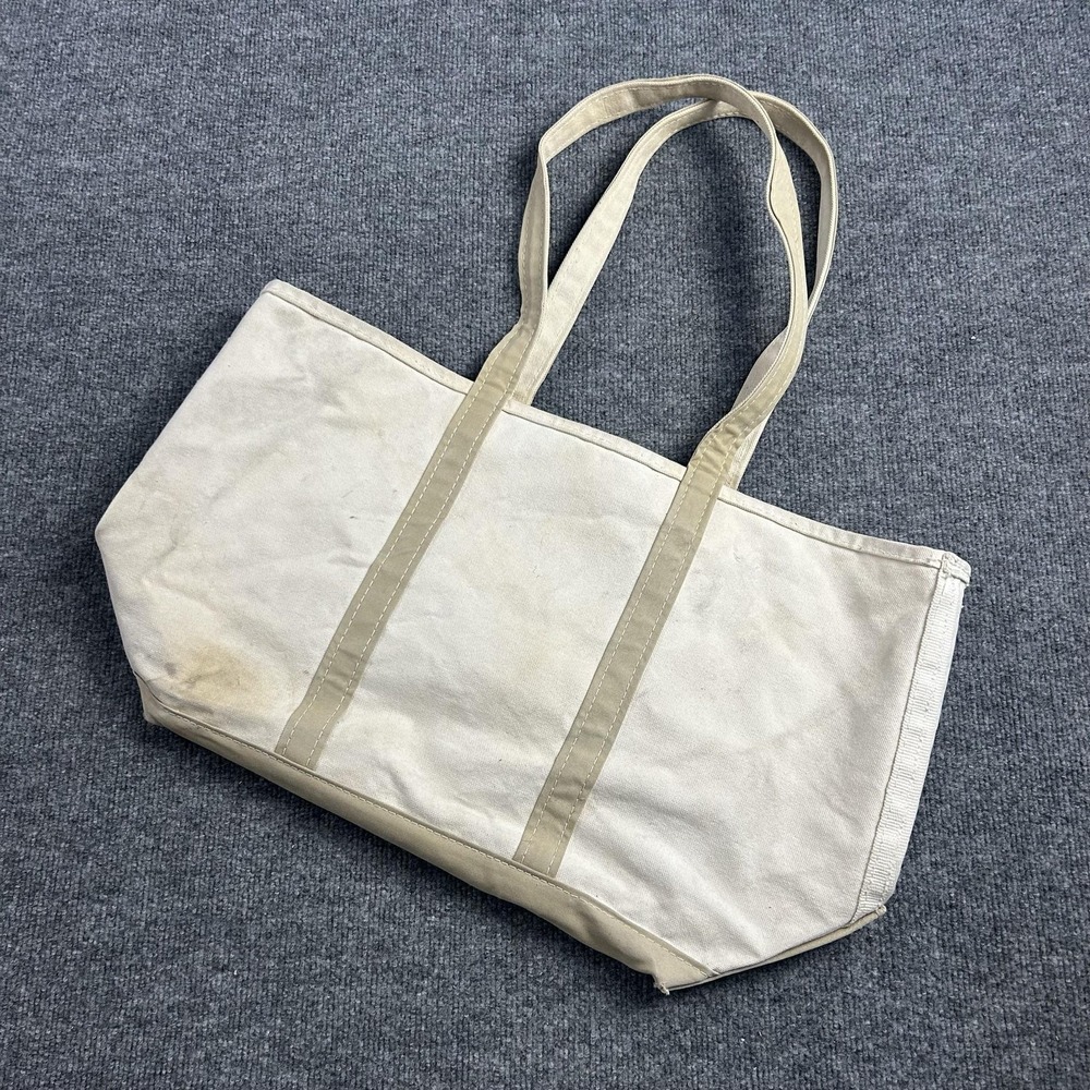 LL Bean Boat and Tote Bag Large Beige Canvas Open Top Made in USA Beach